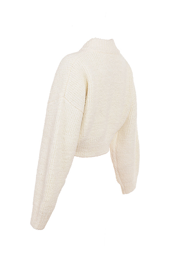 Stickad krämig varm cardigan