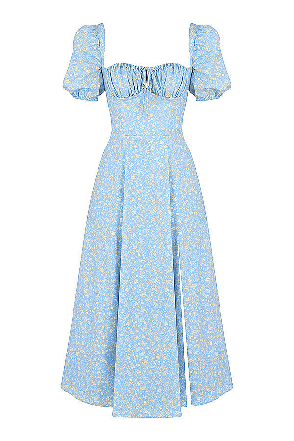 Medium sundress med blommiga puffärmar