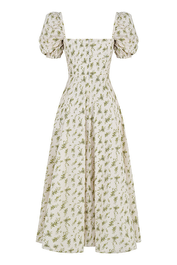 Medium sundress med blommiga puffärmar