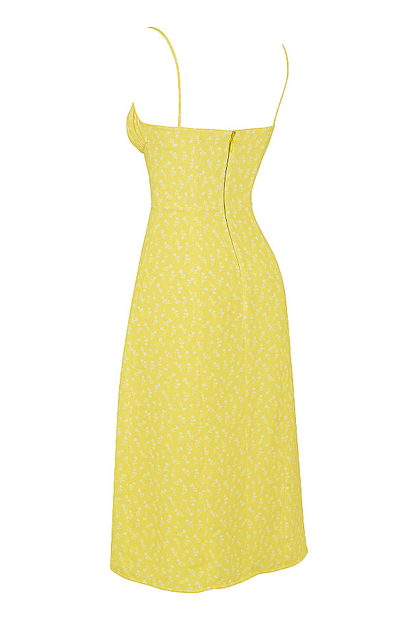Blommig klänning med bustier och utskuret ben