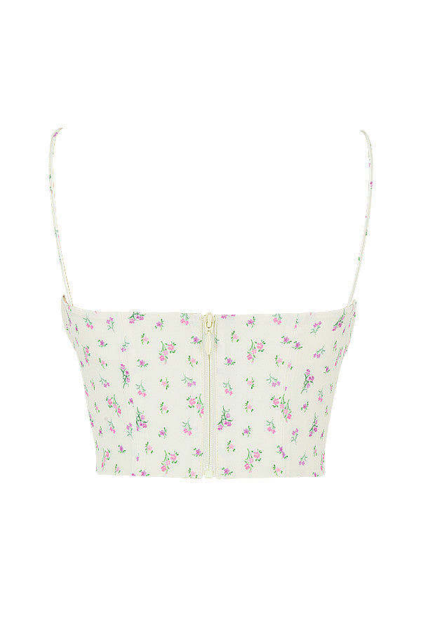 Citronfärgad blommig bustier topp med veck