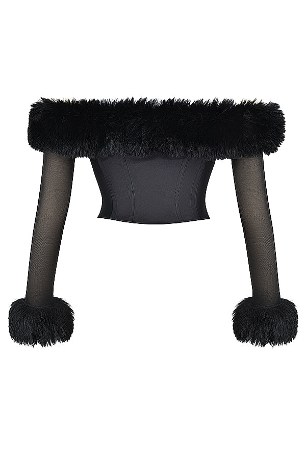 Svart off shoulder-korsett med ekologisk päls
