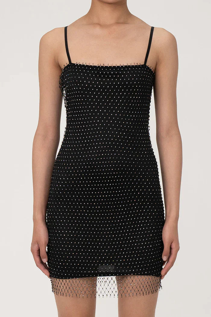 Svart miniklänning med strass och mesh