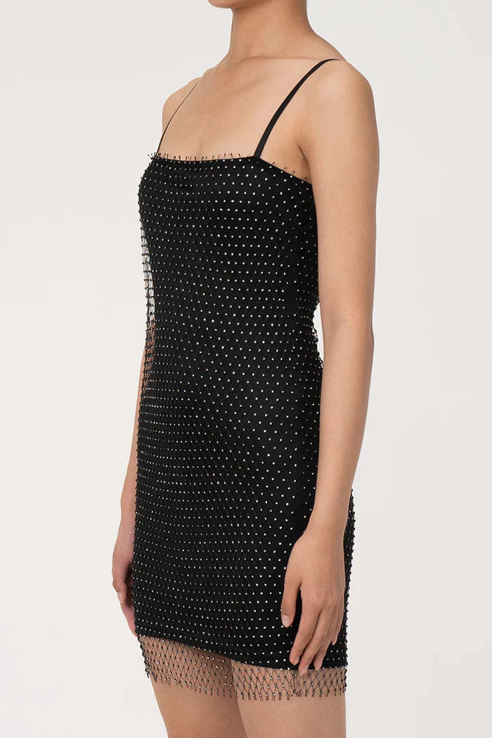 Svart miniklänning med strass och mesh