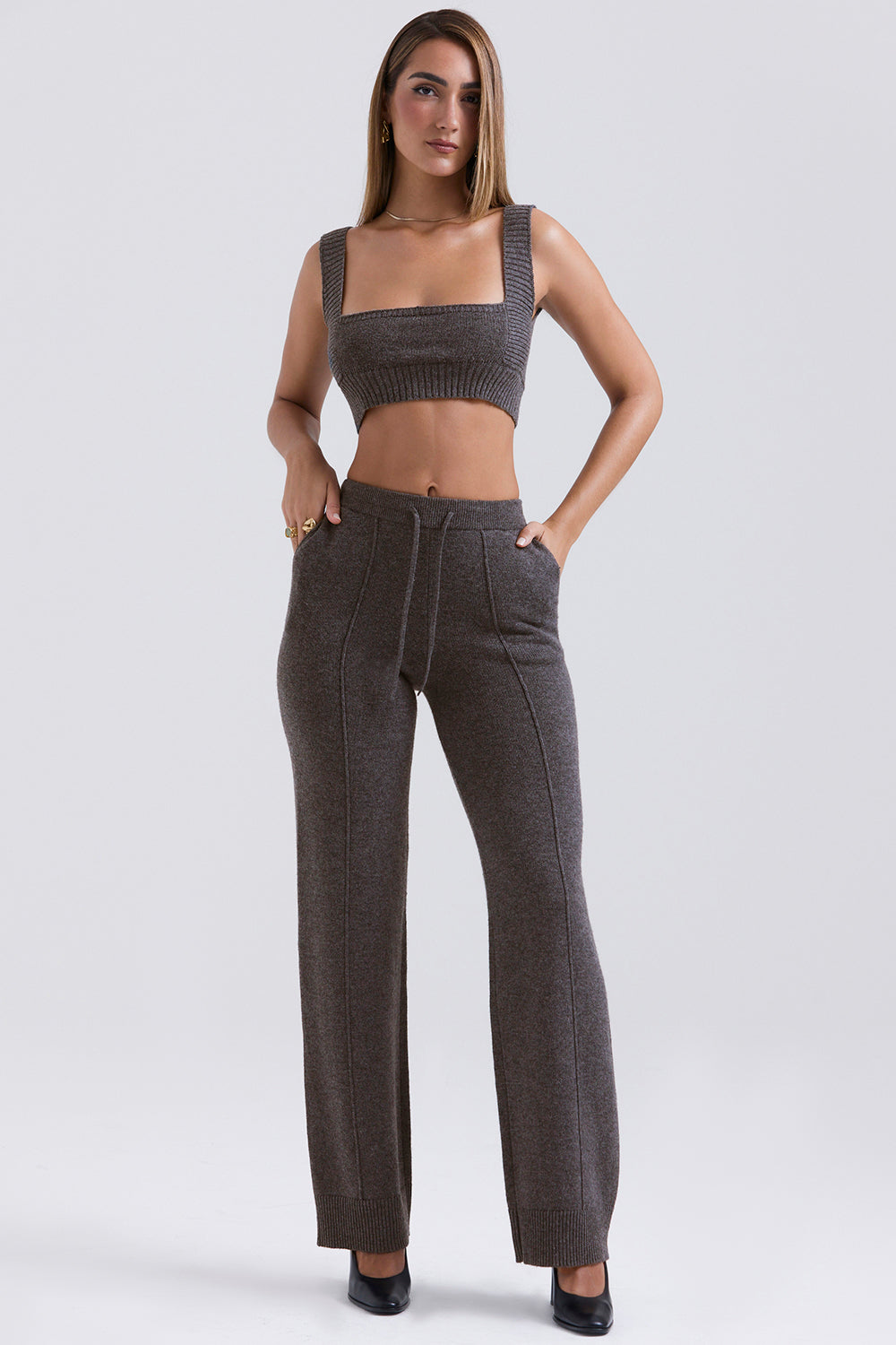 Antracit kashmirbralette med lediga byxor